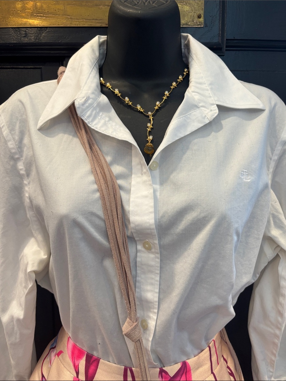 Lauren Ralph Lauren White Button-Down Shirt with Pointed Collar